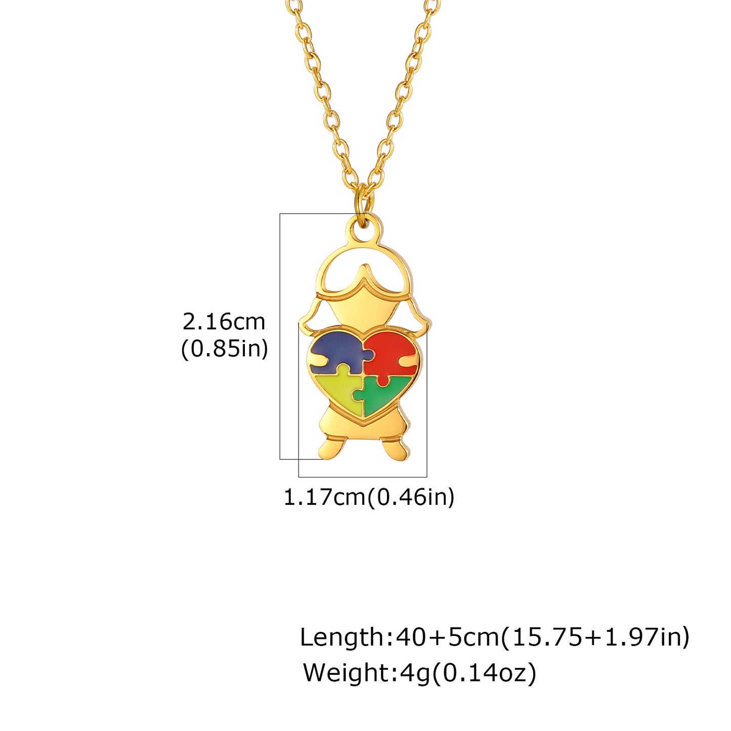 Stainless Steel Epoxy Heart-Shaped Puzzle Children's Necklace