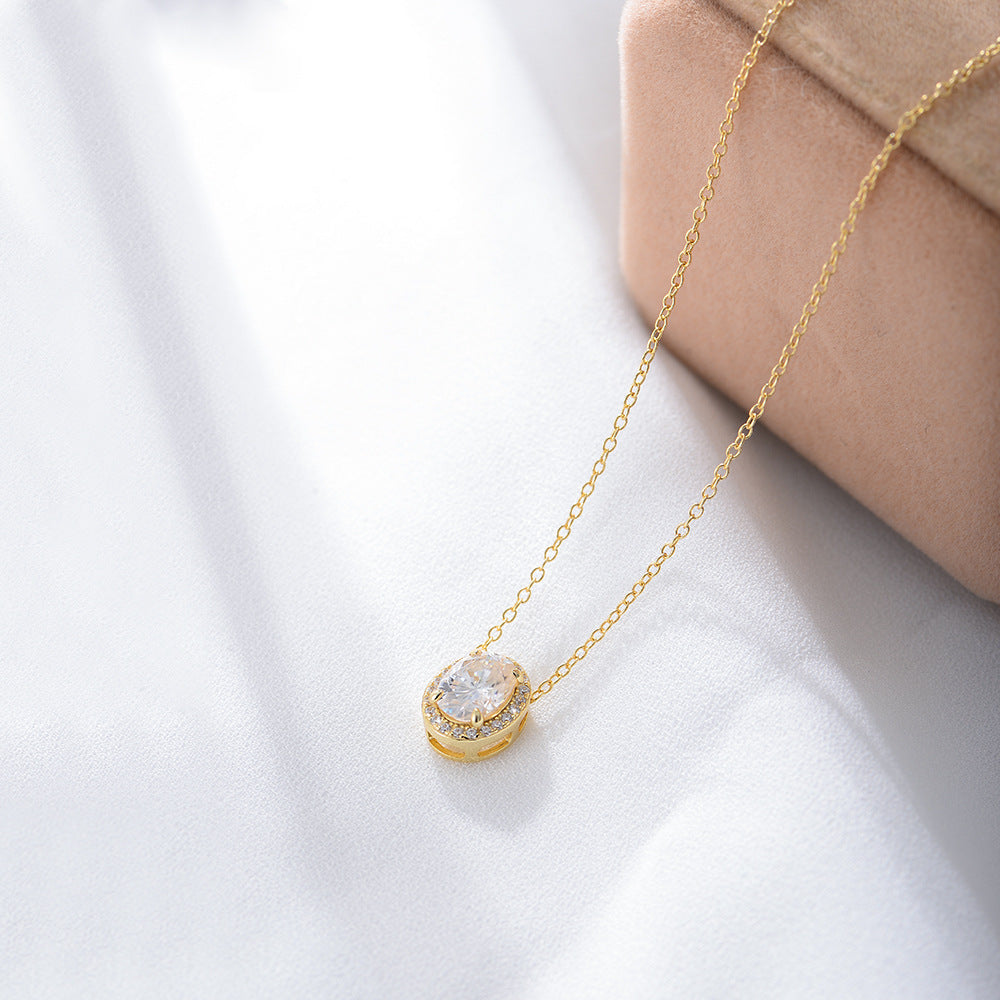 S925 Sterling Silver Micro-Inlaid Zircon Necklace Full Oval Geometric Wholesale