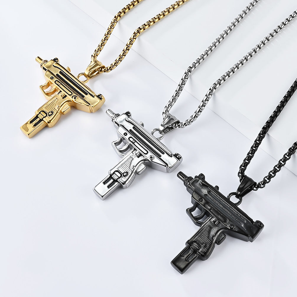 Planderful Uzi Submachine Gun Pendant Necklace Titanium Steel Personalized For Hip Hop Fans Streetwear Jewelry