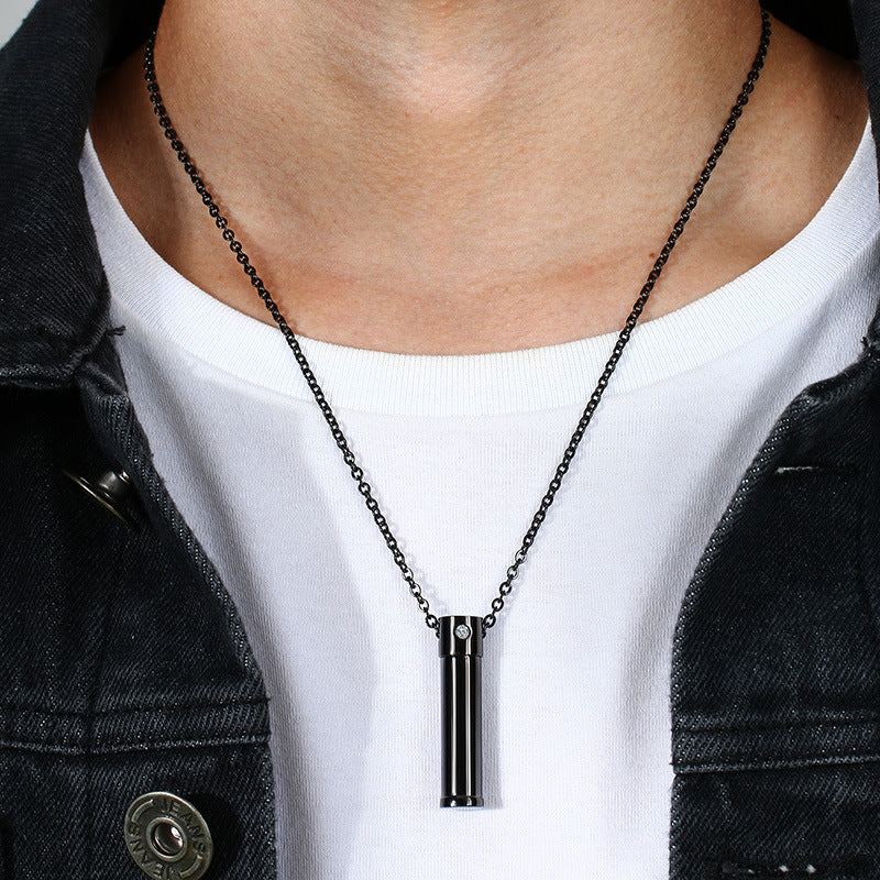 Sweater Chain Stainless Steel Single Zircon Open Urn Pendant