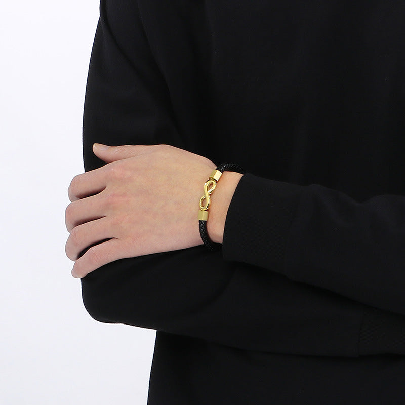 Planderful Infinity Symbol Leather Bracelet For Men