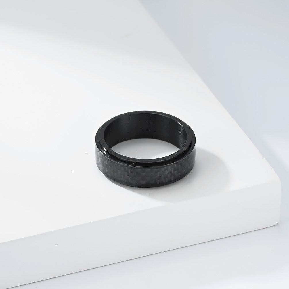 Planderful Everyday Genie Rotating Ring With Carbon Fiber Inlay Titanium Steel Unisex Spinner Ring For Men And Women