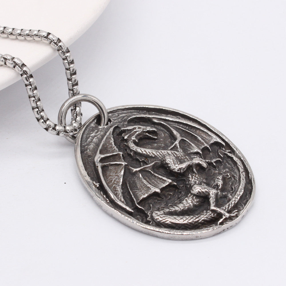 Dragon Pendant Titanium Steel Unisex For Men And Women Planderful Everyday Genie Retro Protection Statement Jewelry