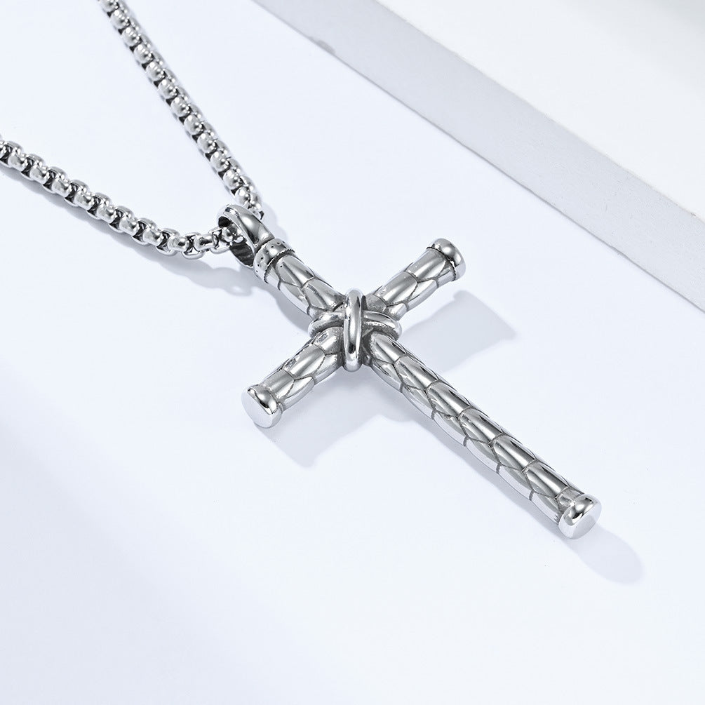 Planderful Men Cross Necklace Rope Knot Titanium Steel Pendant Jewelry Timeless Retro Style For Men