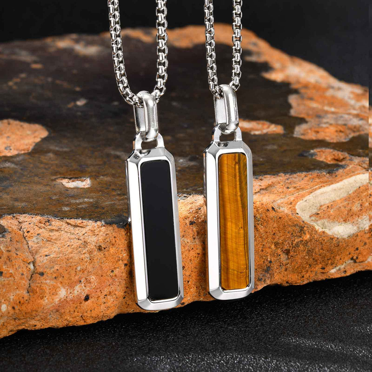 Tiger's Eye Geometric Stainless Steel Necklace for Men