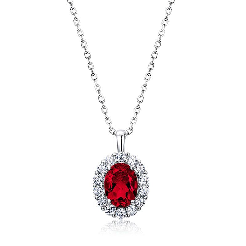 S925 Sterling Silver Lab-Grown Gemstone Pendant Necklace