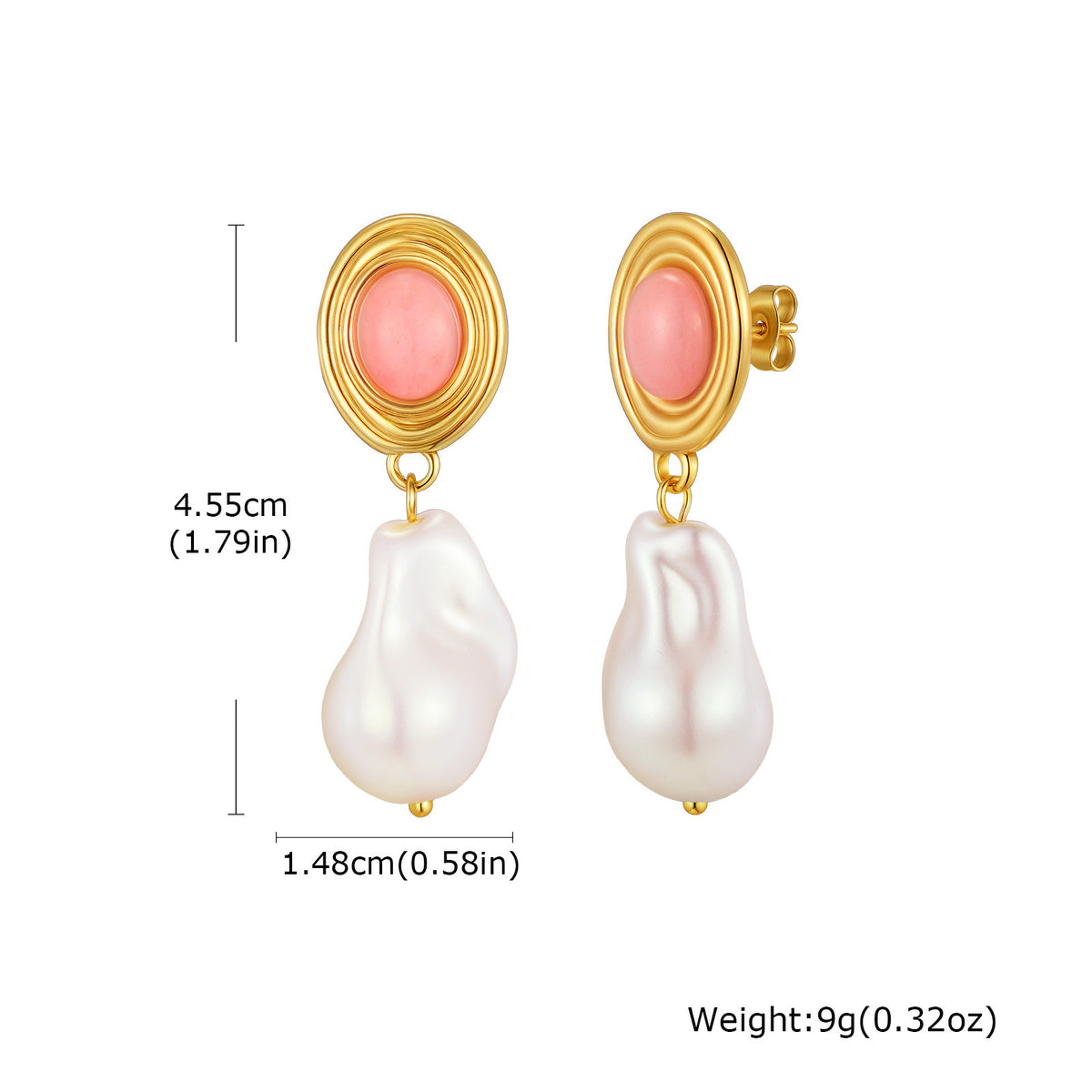 Gold-Tone Double-Heart Baroque Pearl Drop Earrings