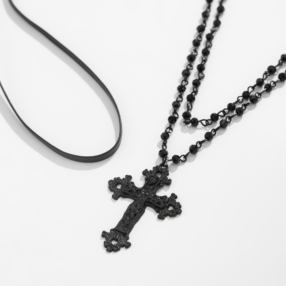 Dark Gothic Cross Layered Necklace Set