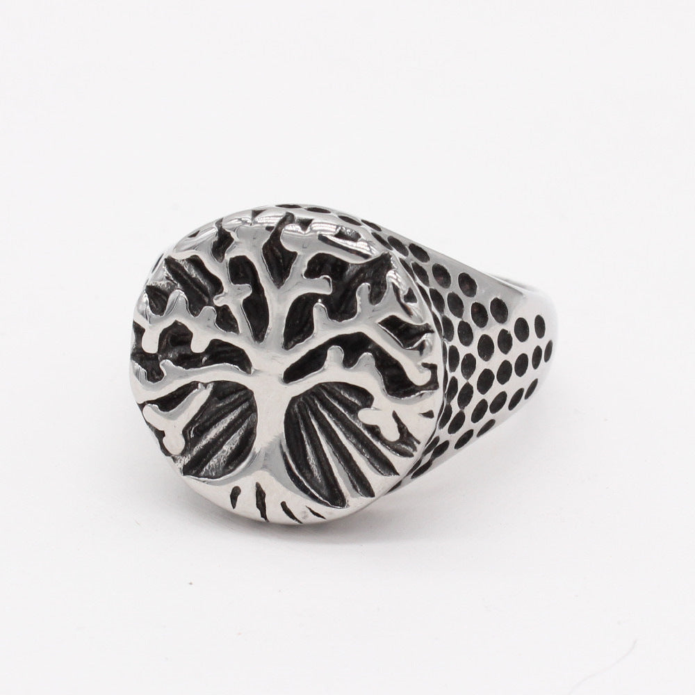 European American Retro Life Tree Titanium Steel Men's Rings