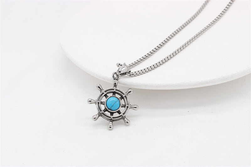 Planderful Nautical Anchor Pendant Durable Turquoise Titanium Steel Unisex Jewelry For Ocean Lovers