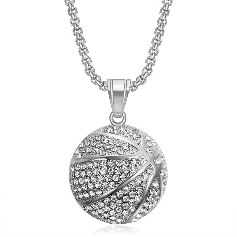 Planderful Basketball Pendant Necklace Premium Gold Plated Stainless Steel With Zircon For Hip Hop Fans