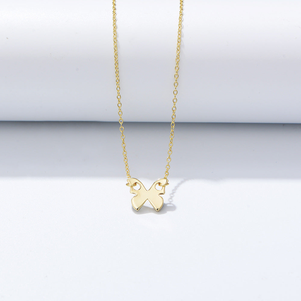 Mori Small Fresh Necklace S925 Sterling Silver Gold-Plated Glossy Butterfly Women