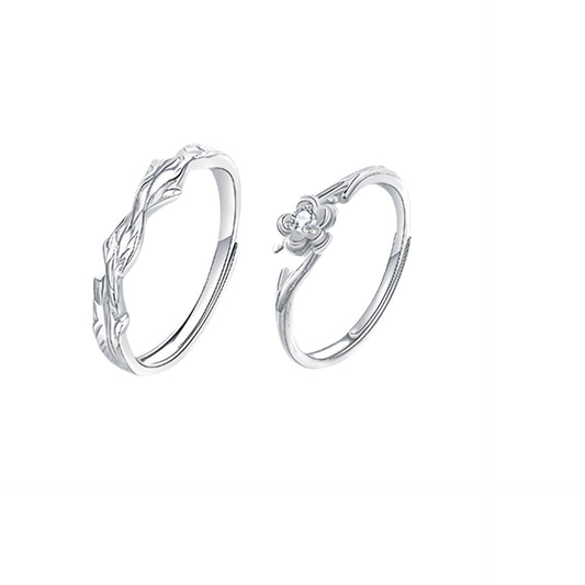 New 925 Sterling Silver Platycodon Flower Couple Ring