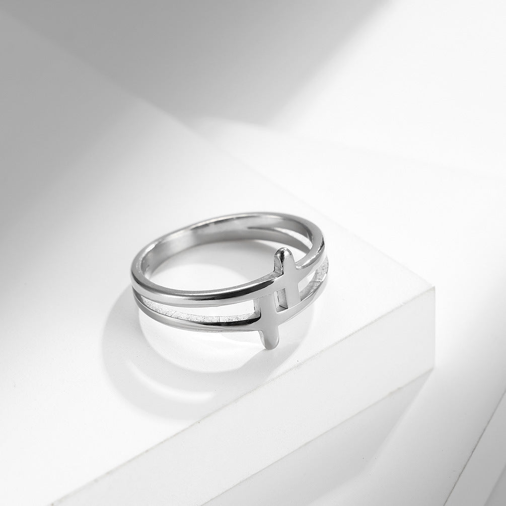 Cross-Border E-Commerce Jewelry Hollow Cross Stainless Steel Ring