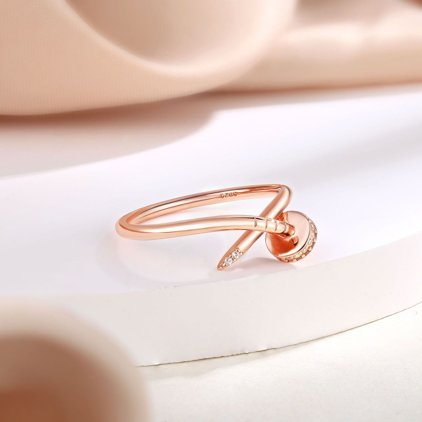 Simple Rose Gold 925 Silver Ring Women's High Sense Fashion Ring