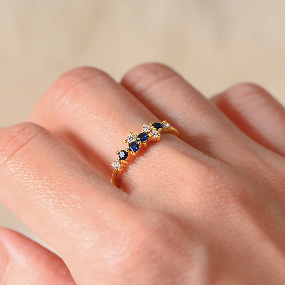 Japanese Multi-Color Zircon Sterling Silver Ring Small Fresh And Ring