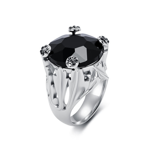 Stainless Steel Gold-Plated Zircon Ring Women's Large Gemstone