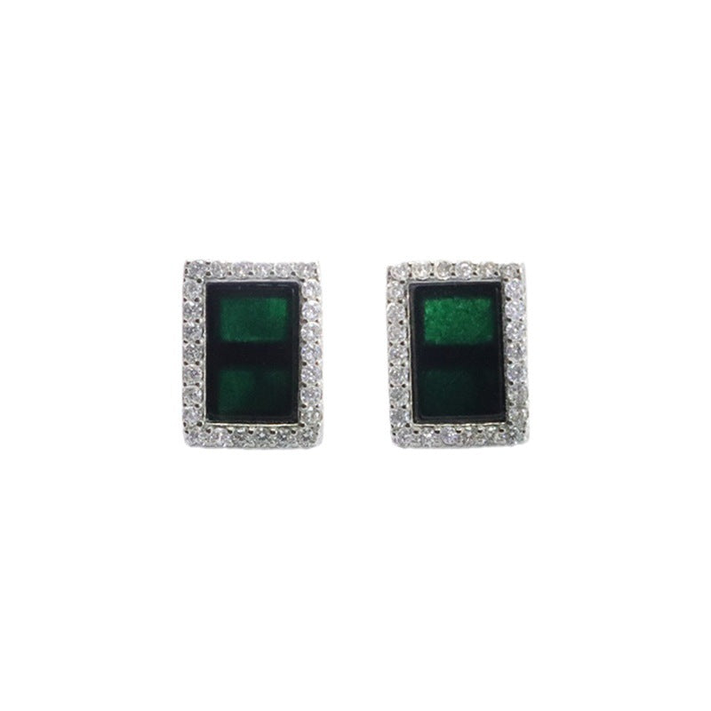 Dark Jadeite Square 925 Silver Stud Earrings