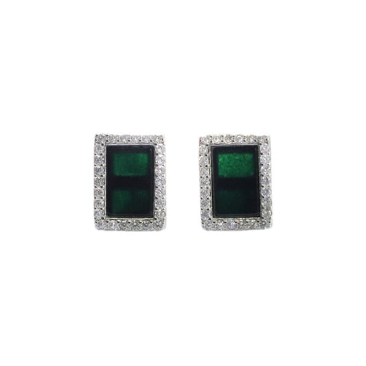Dark Jadeite Square 925 Silver Stud Earrings