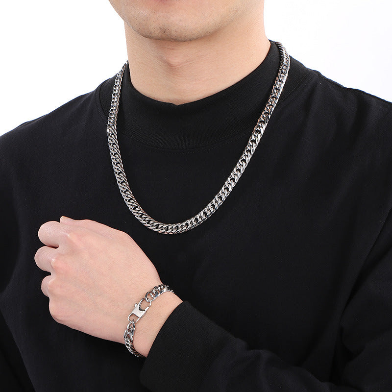 Hip Hop Denim Chain Stainless Steel Men Bracelet Necklace