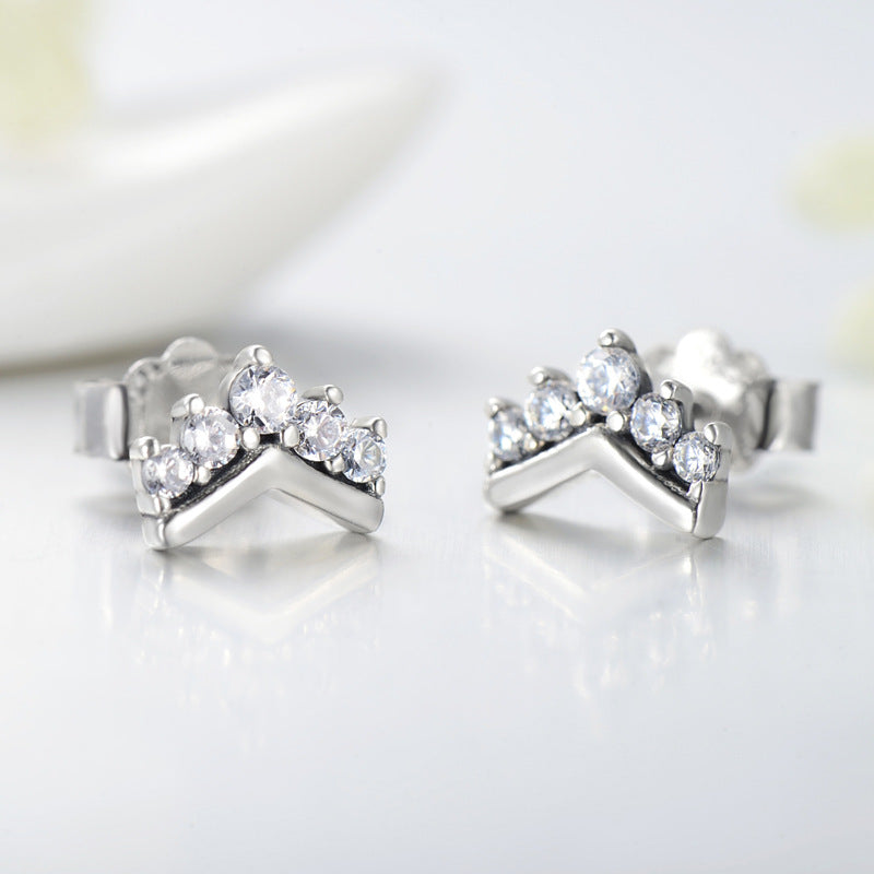 Sterling Silver Crown Earrings with Zircon for Women