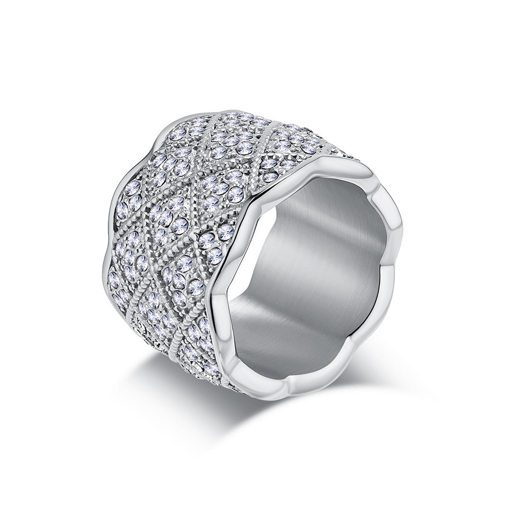 Planderful Unisex Zircon Ring Mesh Stainless Steel Gold Plated Light Luxury Fashion