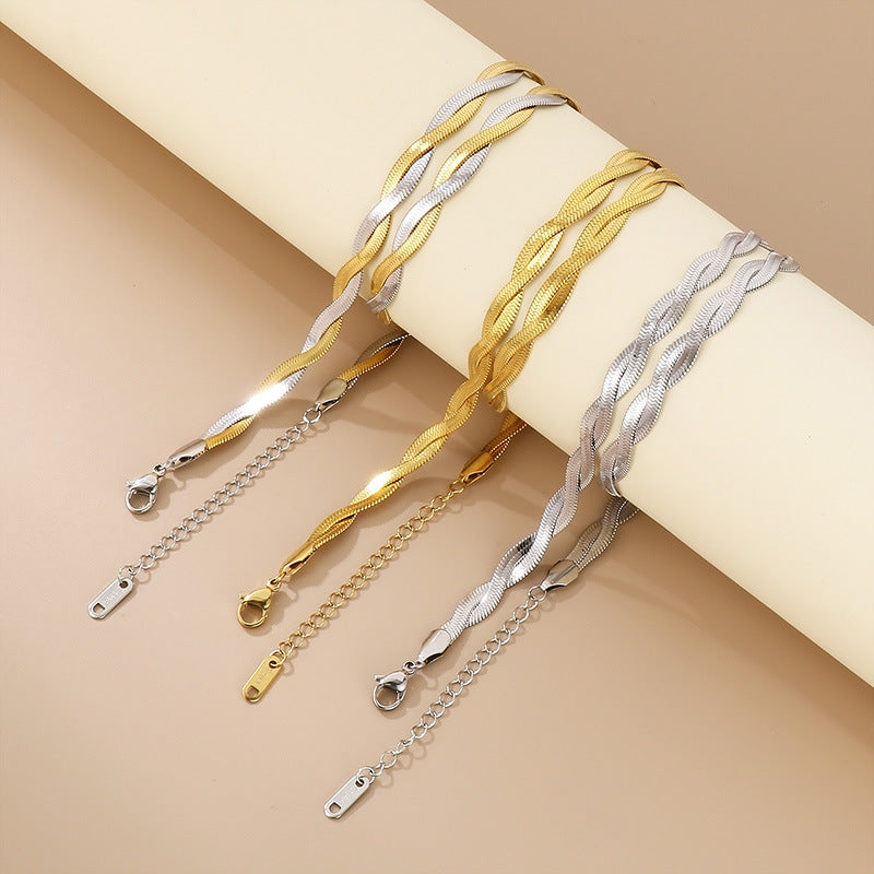 Trendy Adjustable Double Woven Chain Necklace And Bracelet