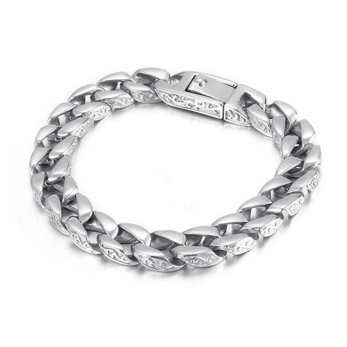 Planderful Mens Titanium Steel Cuban Chain Bracelet 11mm