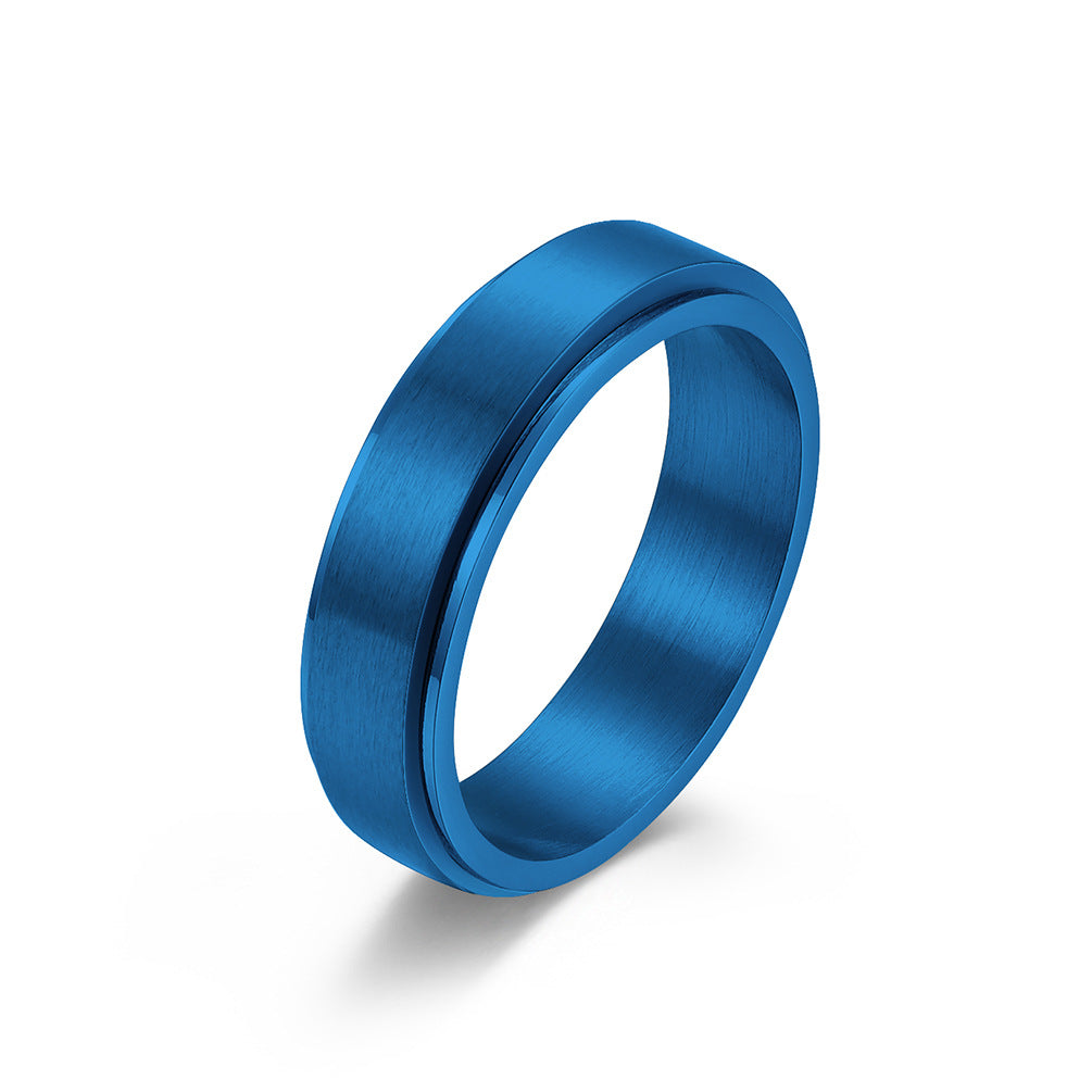 Planderful Rainbow Titanium Steel Ring For Couples Rotating Matte Sand Surface Stainless Steel Band Unisex