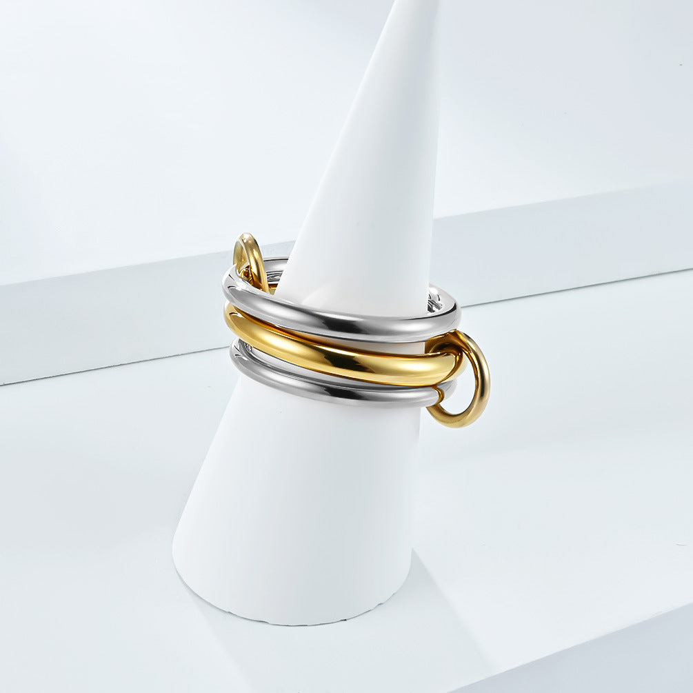 Planderful Three Layer Stacking Ring Set For Women Everyday Genie Steel Hand Jewelry