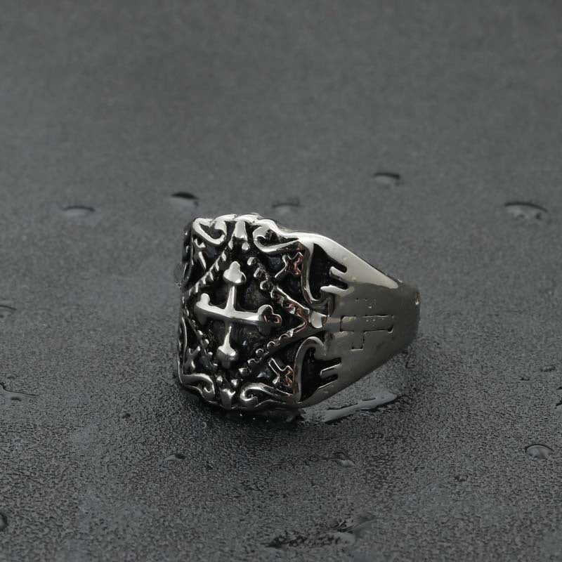 Retro Punk Titanium Steel Cross Ring for Men - Trendy Stainless Steel Jewelry Direct from Manufacturer