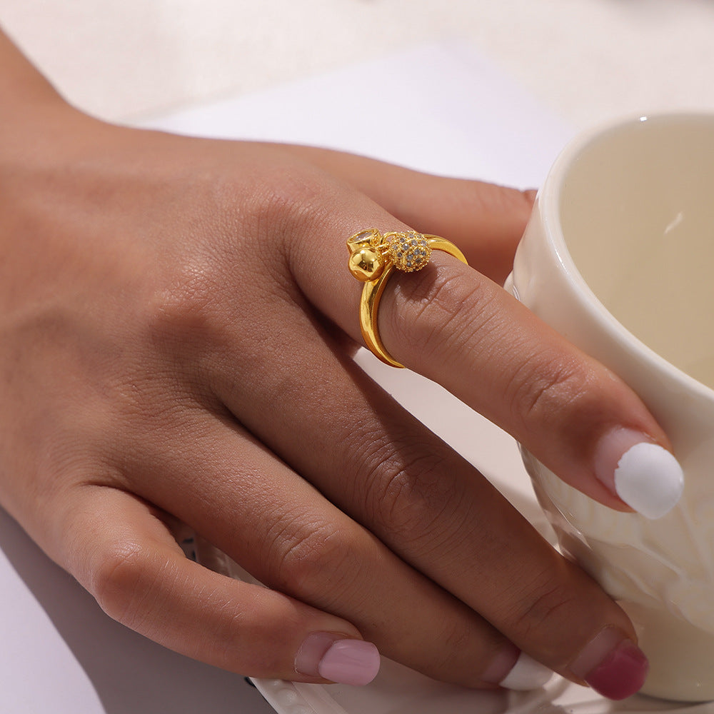 European & American Style Zircon Pendant Copper Ring - Fashion Jewelry for Women