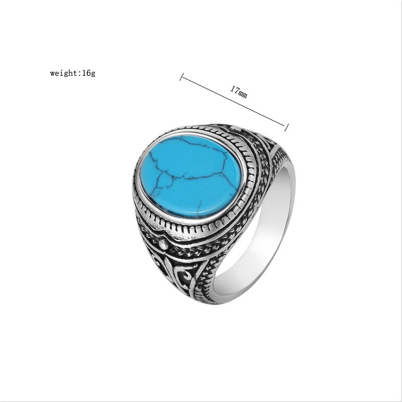 Planderful Everyday Genie Blue Turquoise Titanium Steel Ring For Men Unisex Fashion Accessory