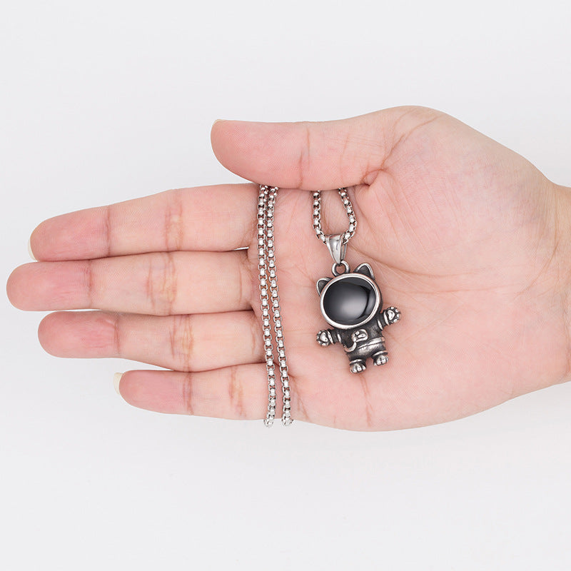 Steel Necklace – Statement Space Cat