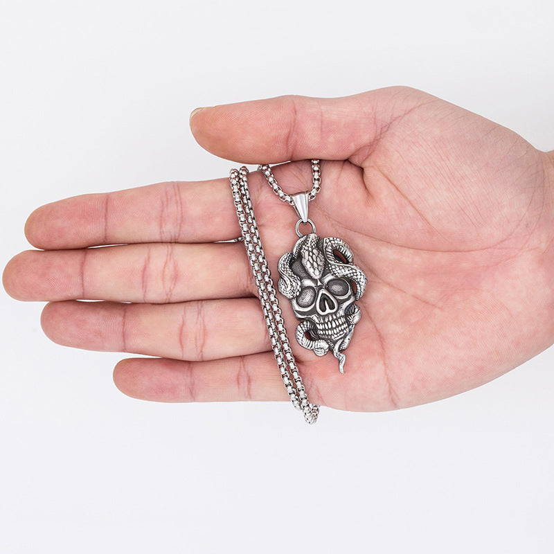Steel Necklace - Statement Punk Skull Pendant