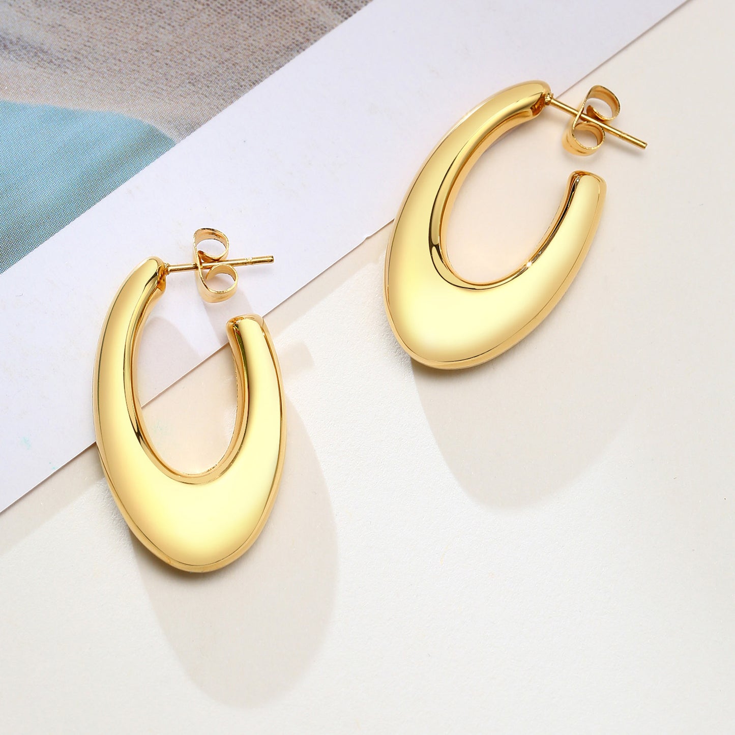 Stainless Steel Hollow Geometric Earrings Women's Gold Steel