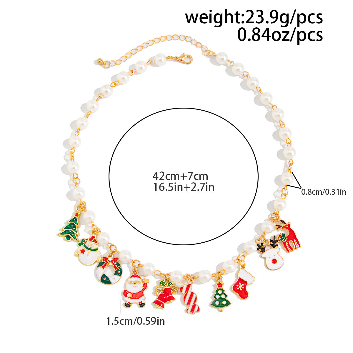 Christmas Pearl-Style Bell Pendant Necklace