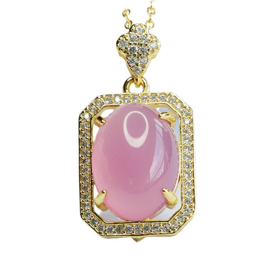 Pink Chalcedony Oval Plaque Pendant — No Chain