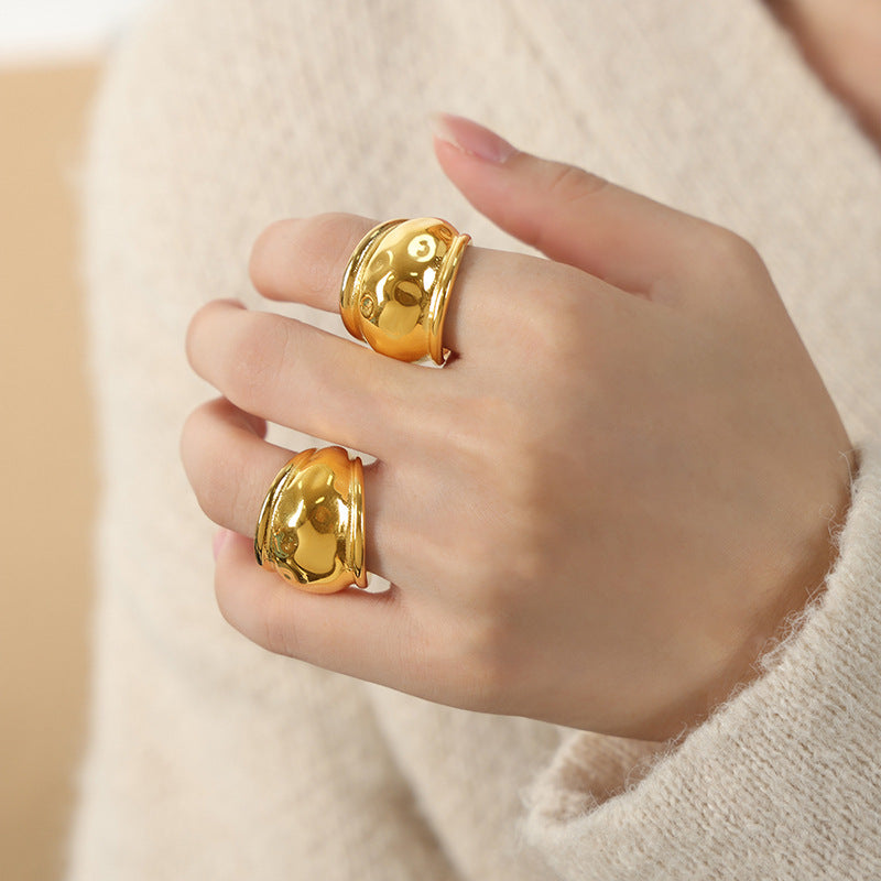 Sophisticated Titanium Steel Gold-Plated Open Ring - Planderful Everyday Genie Collection