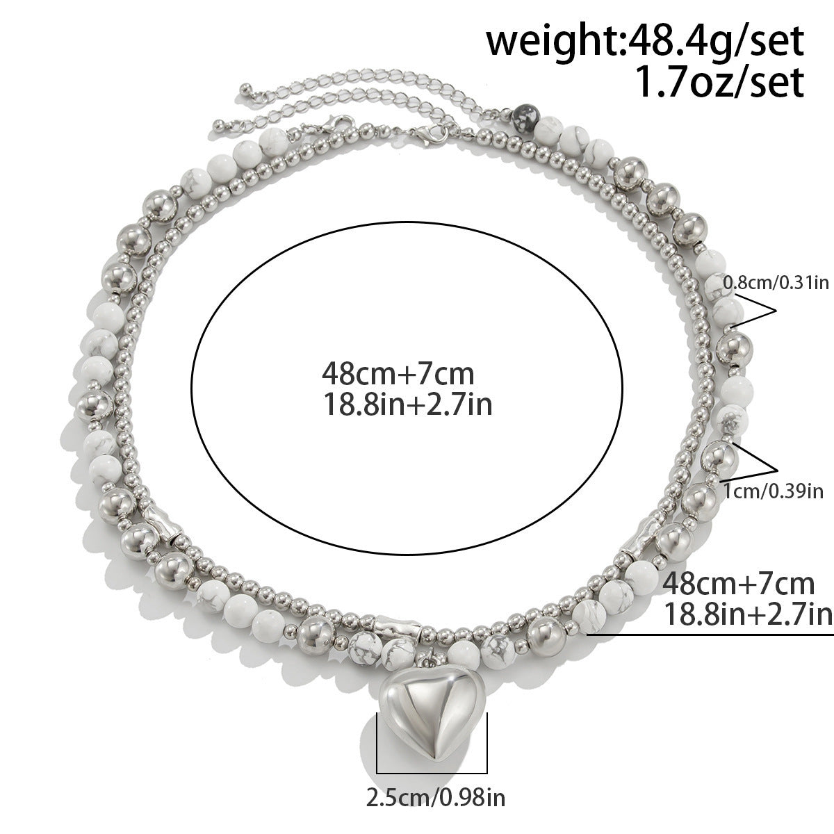 Heart Pendant Mixed-Bead Necklace Set