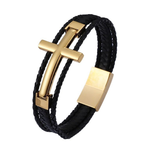 Mens Stainless Steel Cross Bracelet Planderful Layered
