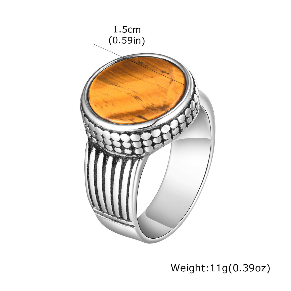 Stainless Steel Hip Hop Zircon Tiger's Eye Ring and Bracelet Men's Turquoise Wear
