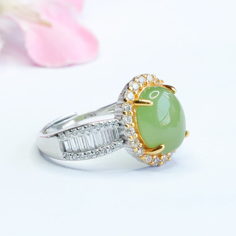 925 Sterling Silver Hetian Jasper Zircon Ring