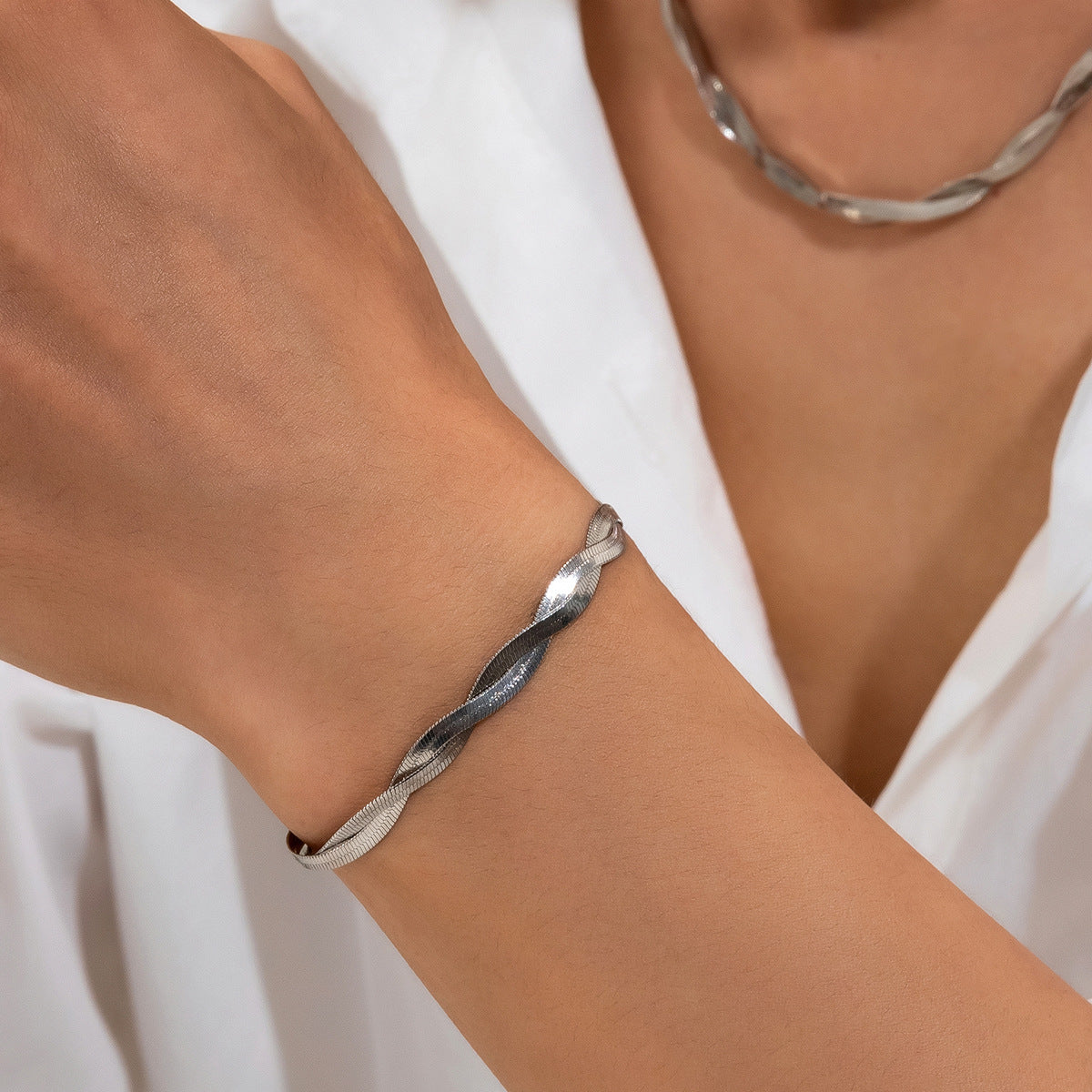 Trendy Adjustable Double Woven Chain Necklace And Bracelet