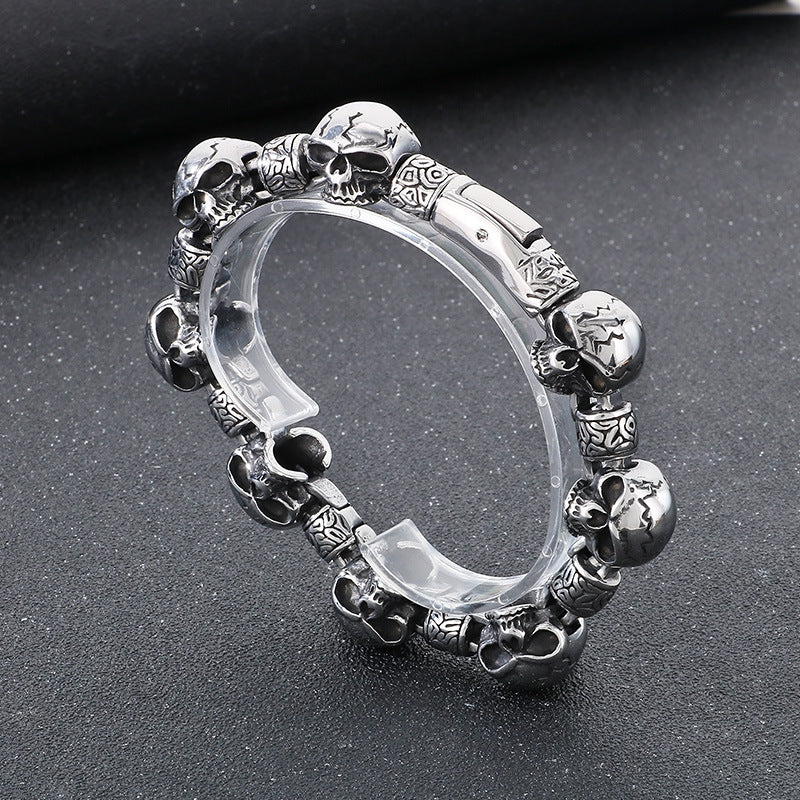 Planderful Skull Bracelet For Men Engraved Stainless Steel
