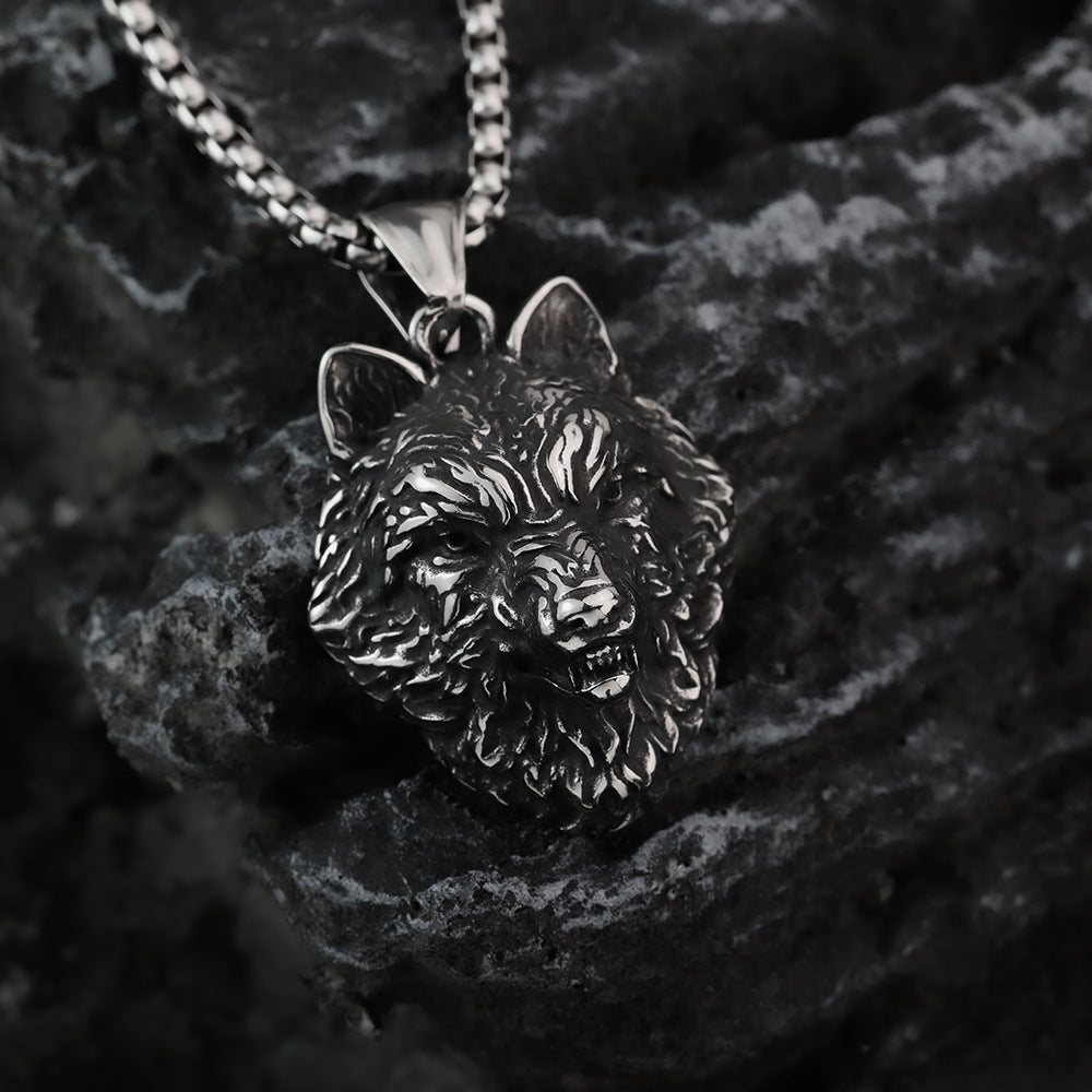 Hip Hop Viking Wolf Head Titanium Steel Men's Necklace