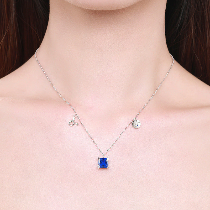 Taurus Zodiac Sterling Silver Necklace with Zircon Gems