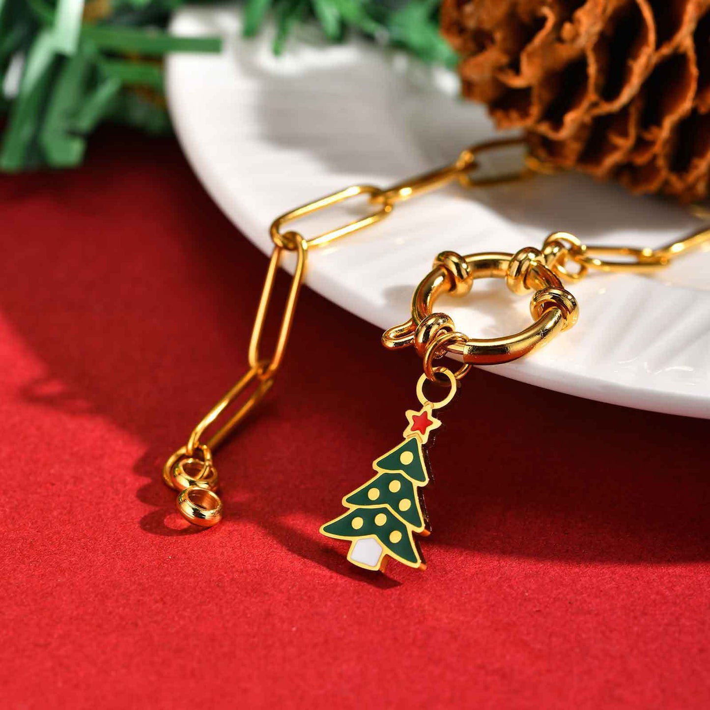 Stainless Steel Autumn & Winter Santa Claus Christmas Tree Snowman Imitation Pearl Necklace