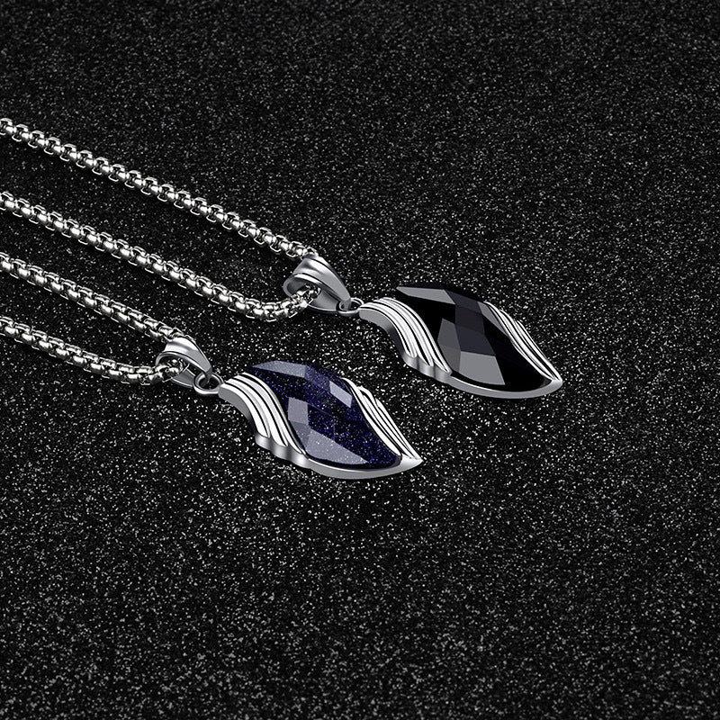Planderful Blue Sandstone Durable Stainless Steel Mens Necklace With Silver Tone Pendant Gift For Him