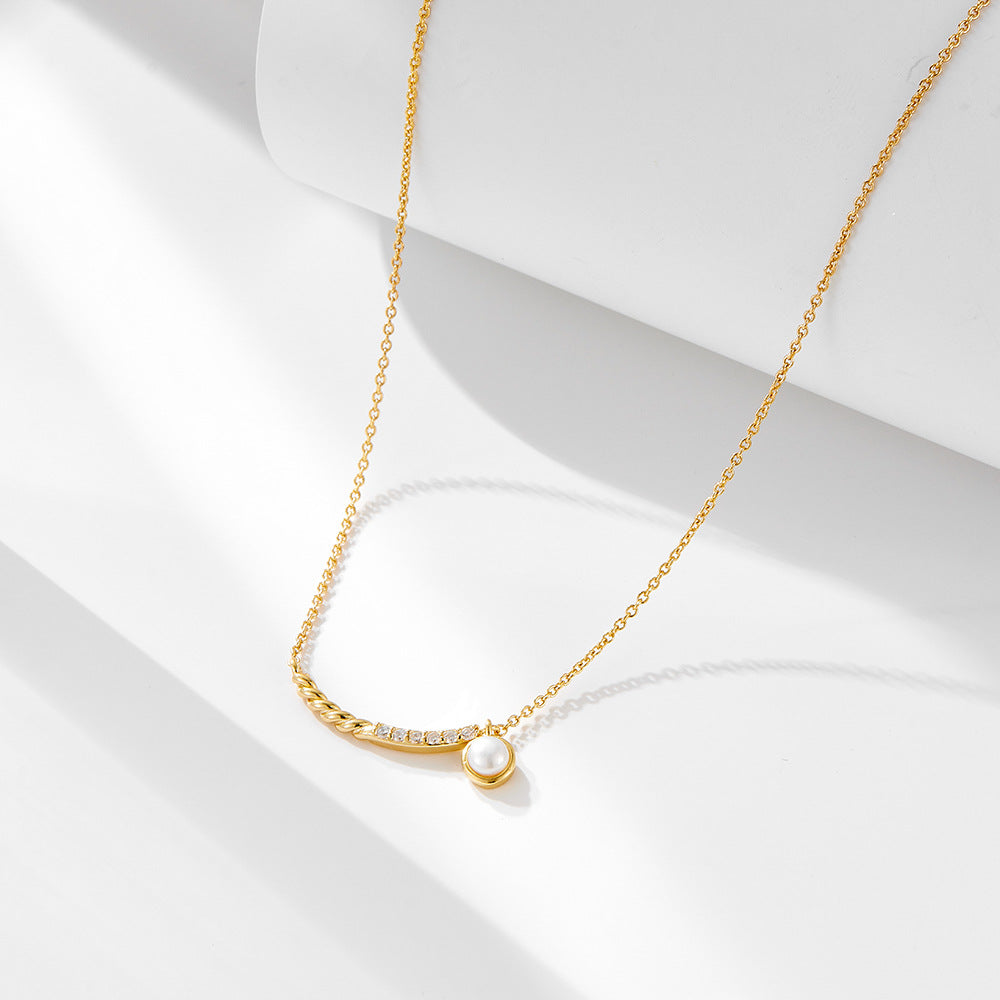 Zircon Pearl Pendant Necklace 925 Sterling Silver Smile